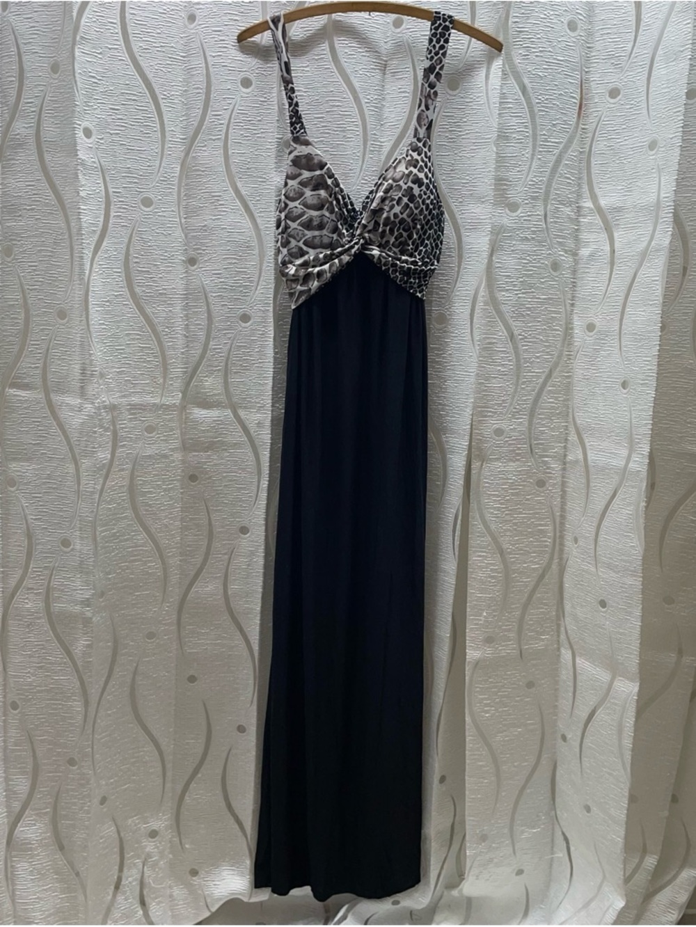 Animal Print Maxi Dress Women‎ Size Medium Black Brown Twist Front Good